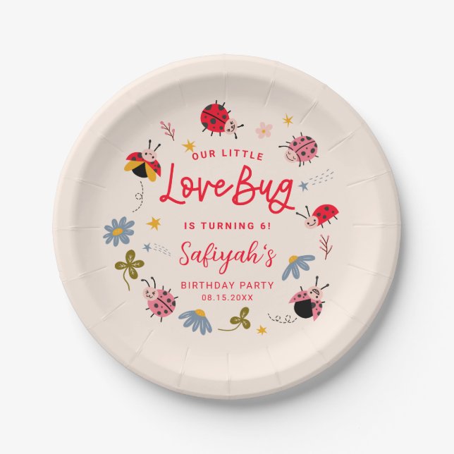 Ladybug Lovebug Summer Birthday Party Paper Plate (Front)