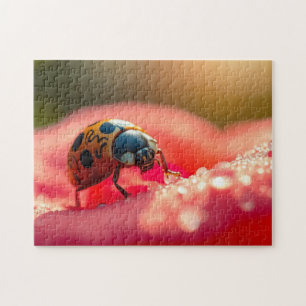 Ladybug macro on a flower jigsaw puzzle
