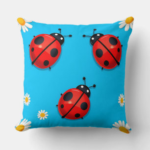 🐞 Ladybug Meadow Resting Scene Floral Home Decor Cushion