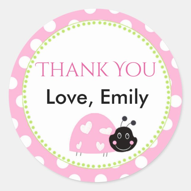 Ladybug Mint Green Pink Polka Dot Favour Label (Front)
