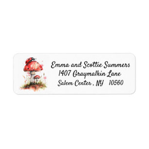 Ladybug Mushroom Watercolor Garden Return Address