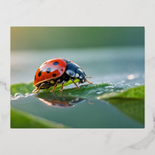 Ladybug Nature Colourful Wildlife Serene Tranquil Foil Holiday Postcard
