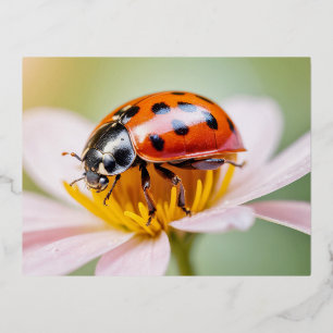 Ladybug Nature Colourful Wildlife Serene Tranquil  Foil Holiday Postcard