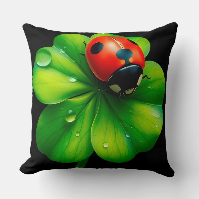 Ladybug on a Dew-Covered Leaf Cushion (Front)
