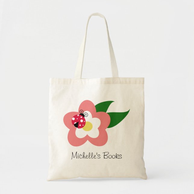 Ladybug on a Flower Custom Name School Bag (Front)