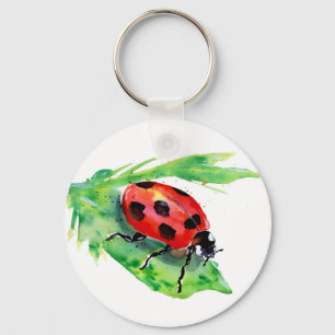 Ladybug on a Green Leaf Key Ring
