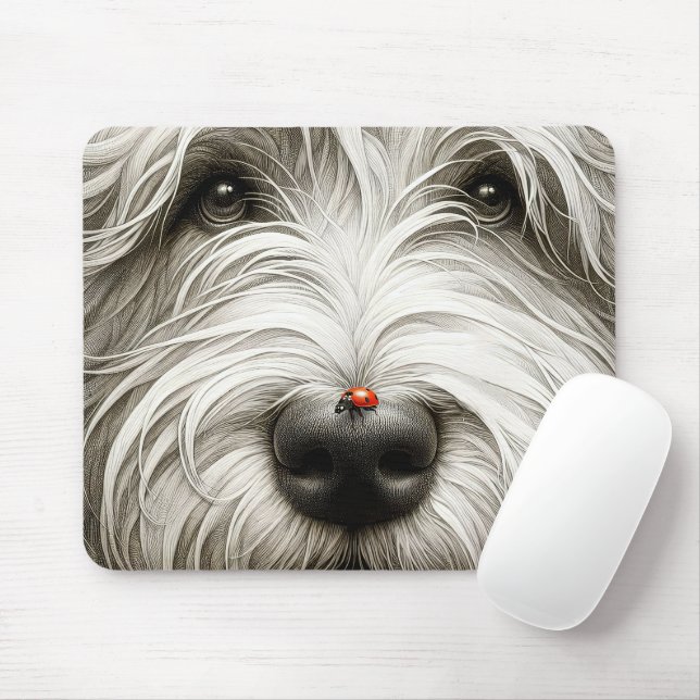 Ladybug On a Shaggy Dog's Nose Mouse Mat (With Mouse)