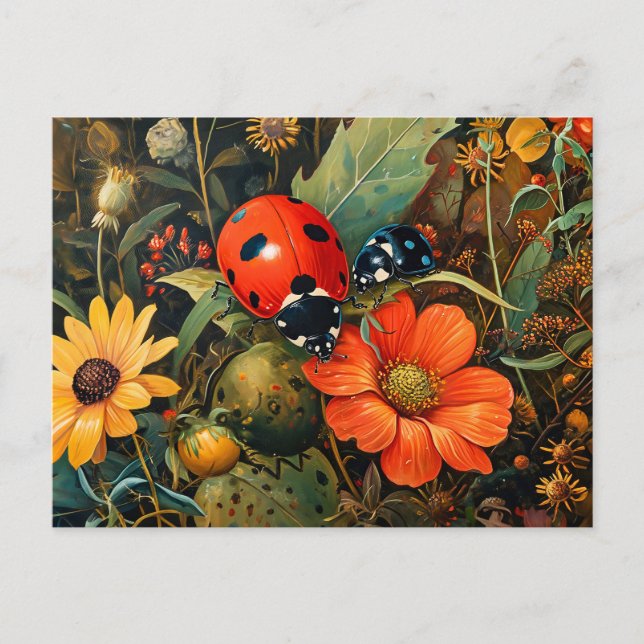 Ladybug on a Simple Dahlia Bloom Illustration Postcard (Front)
