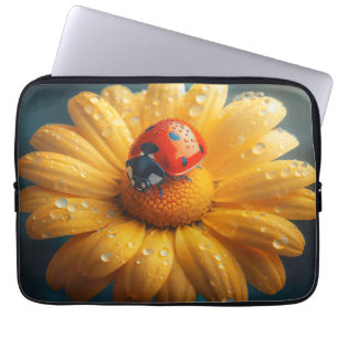 Ladybug on a yellow flower macro laptop sleeve