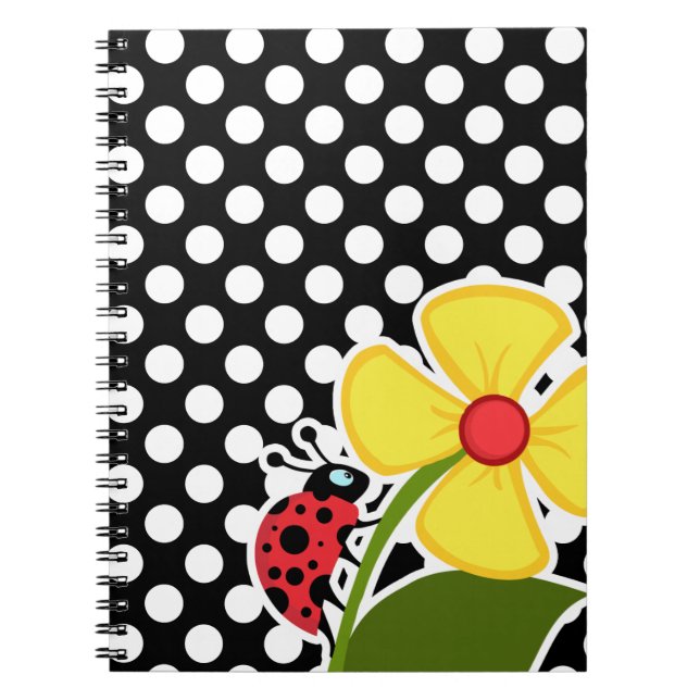 Ladybug on Black and White Polka Dots Notebook (Front)
