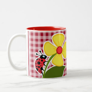 Ladybug on Carmine Red Gingham Two-Tone Coffee Mug