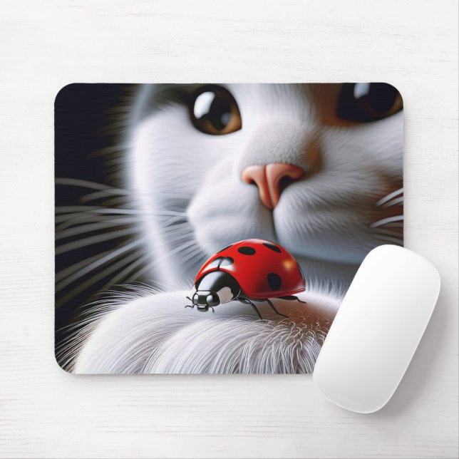 Ladybug On Cat's Paw Mouse Mat (With Mouse)