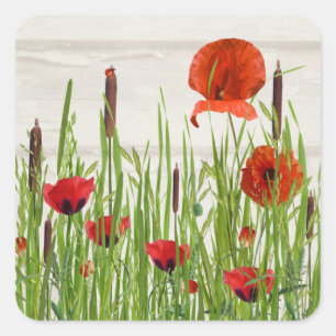 Ladybug on Cattail Square Sticker