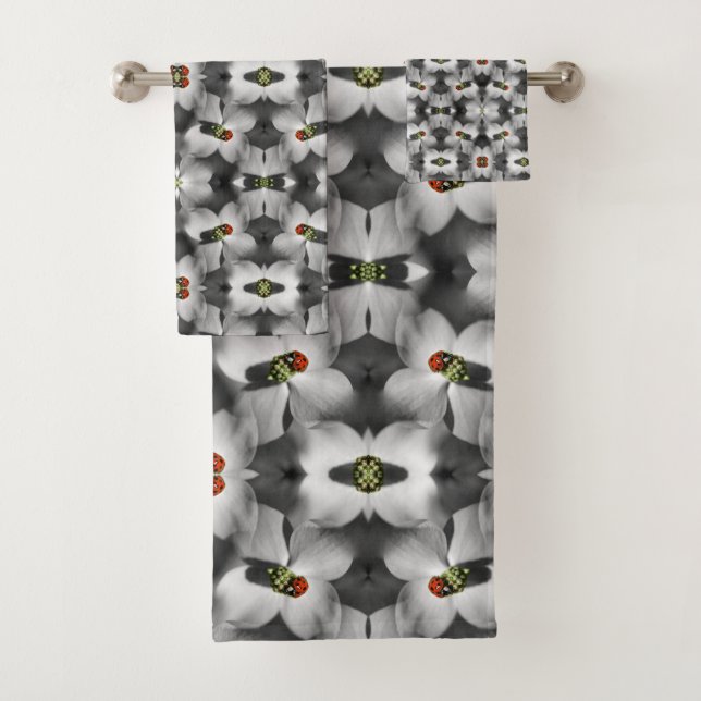 Ladybug On Dogwood Flower Abstract Nature   Bath Towel Set (Insitu)