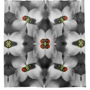 Ladybug On Dogwood Flower Abstract Nature   Shower Curtain