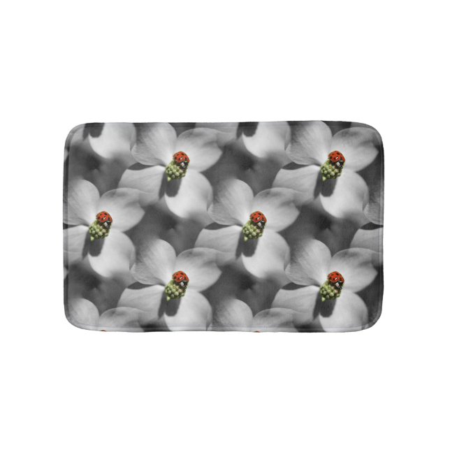Ladybug On Dogwood Flower Nature Pattern Bath Mat (Front)
