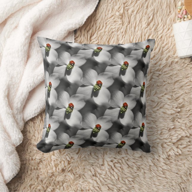 Ladybug On Dogwood Flower Nature Pattern Cushion (Blanket)