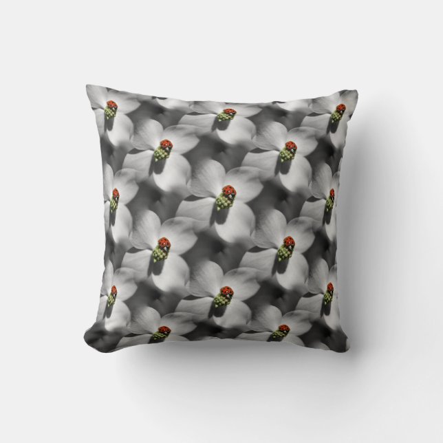 Ladybug On Dogwood Flower Nature Pattern Cushion (Front)