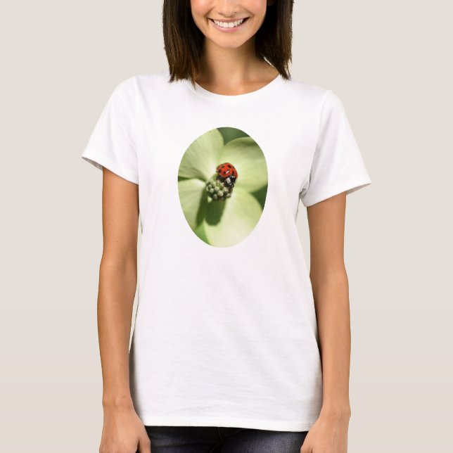 Ladybug On Dogwood Flower Nature T-Shirt (Front)