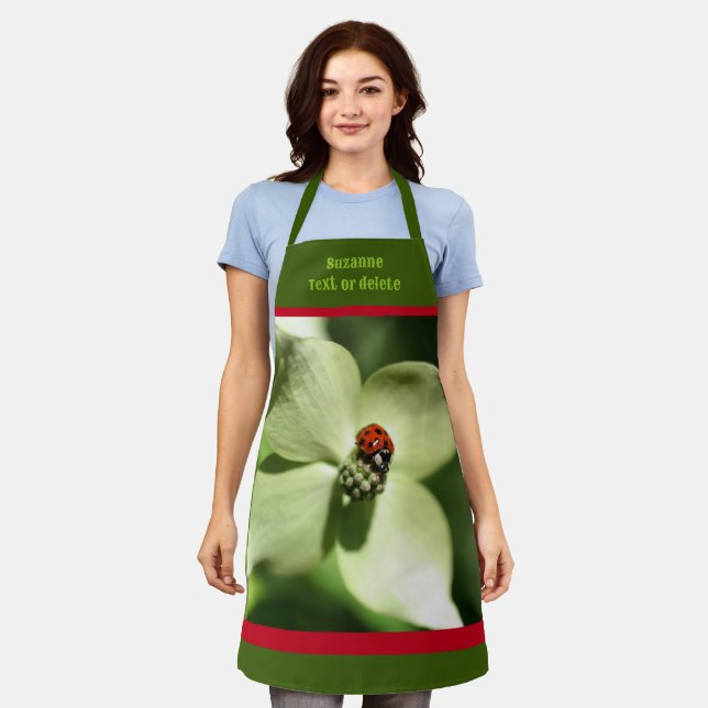 Ladybug On Dogwood Flower Personalised Apron (Worn)