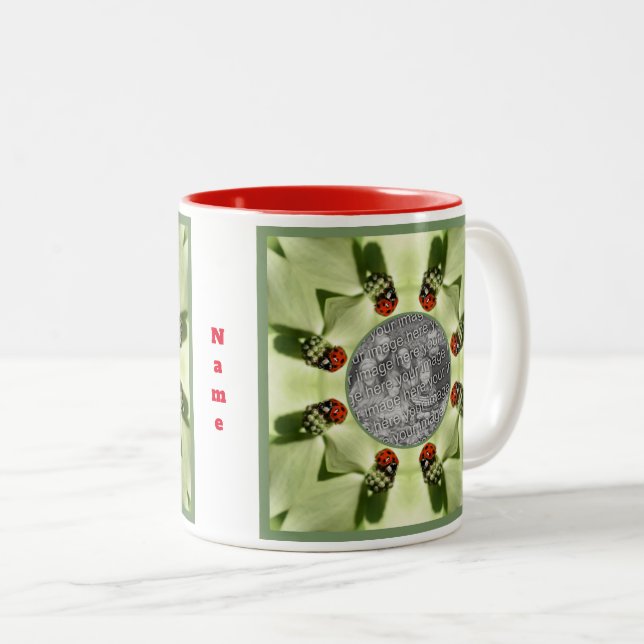 Ladybug On Dogwood Nature Add Your Photo Two-Tone Coffee Mug (Front Right)