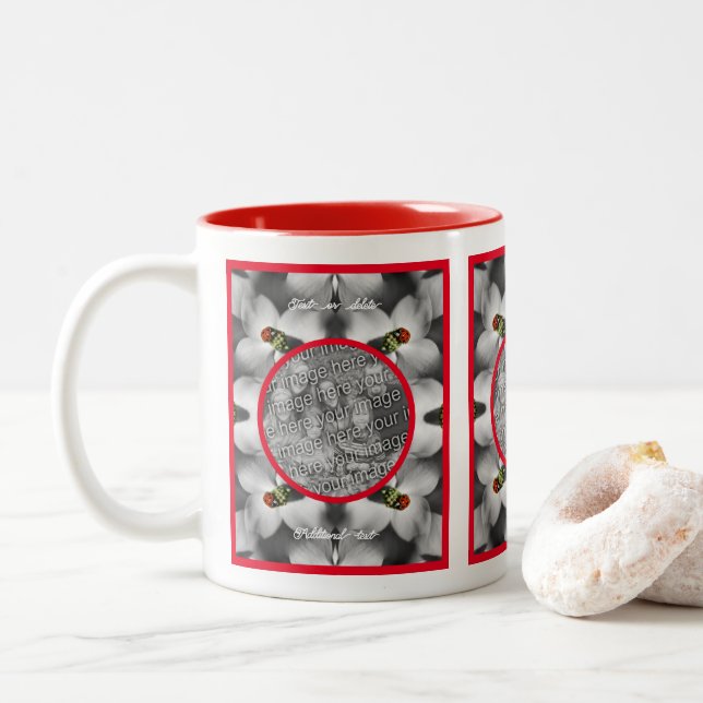 Ladybug On Dogwood Personalised Add Your Photo Two-Tone Coffee Mug (With Donut)