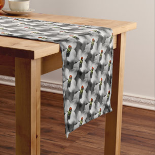 Ladybug On Flower Black White Nature Pattern Short Table Runner