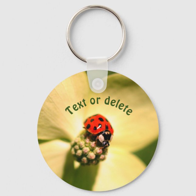 Ladybug On Flower Personalised Key Ring (Front)
