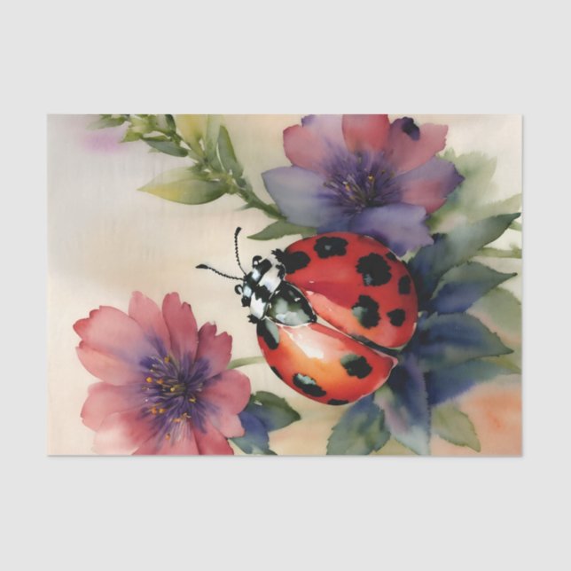 Ladybug On Flowers Watercolor Art Tissue Paper (Front)