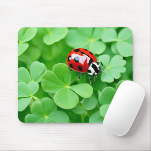 Ladybug On Four-Leaf Clovers Mouse Mat