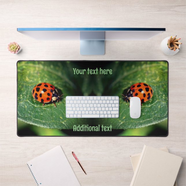 Ladybug On Leaf Close Up Personalised   Desk Mat (Office 1)