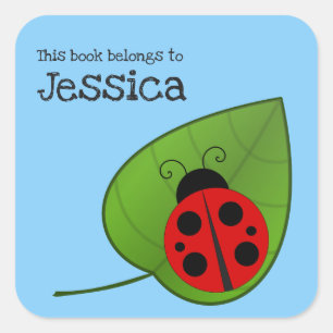 Ladybug on Leaf This Book Belongs to Bookplate Square Sticker
