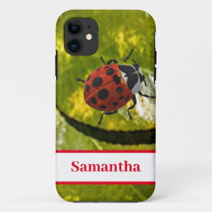 Ladybug on Leaf with Name iPhone 11 Case