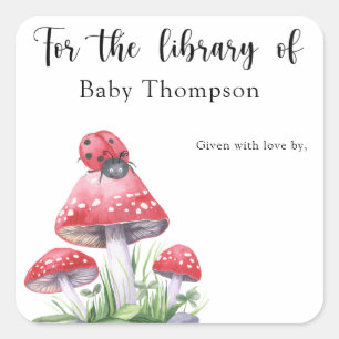 Ladybug on mushrooms - for the library of square sticker