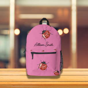 Ladybug on pink personalised printed backpack