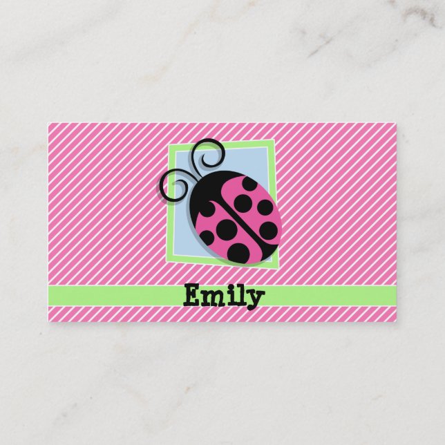 Ladybug on Pink & White Stripes Business Card (Back)