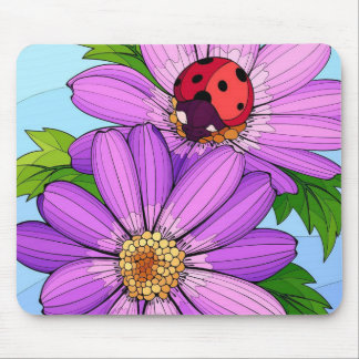 Ladybug on Purple Daisy Mouse Mat