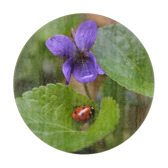 Ladybug on Sweet Violet Flowers Cutting Board (Front)