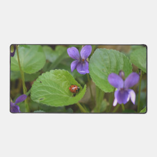 Ladybug on Sweet Violet Flowers Desk Mat