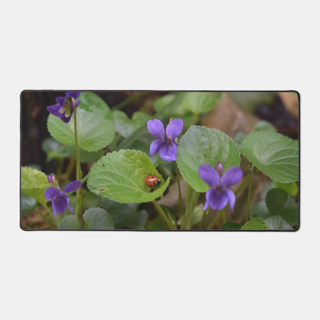 Ladybug on Sweet Violet Flowers Desk Mat (Front)