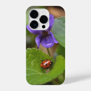 Ladybug on Sweet Violet Flowers iPhone 14 Pro Case