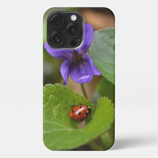 Ladybug on Sweet Violet Flowers iPhone Case (Back)