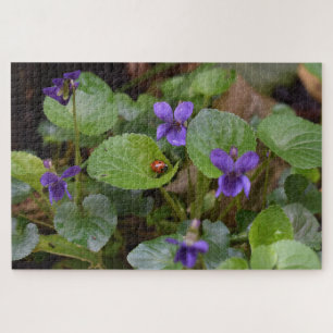 Ladybug on Sweet Violet Flowers Jigsaw Puzzle