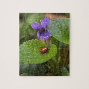 Ladybug on Sweet Violet Flowers Jigsaw Puzzle
