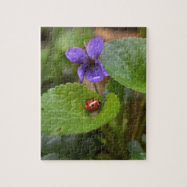 Ladybug on Sweet Violet Flowers Jigsaw Puzzle (Vertical)