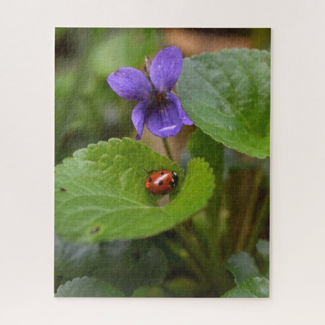 Ladybug on Sweet Violet Flowers Jigsaw Puzzle (Vertical)