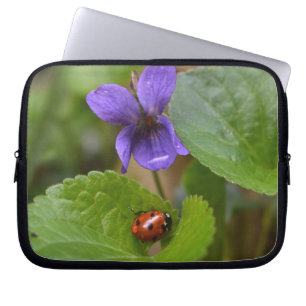 Ladybug on Sweet Violet Flowers Laptop Sleeve