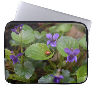 Ladybug on Sweet Violet Flowers Laptop Sleeve