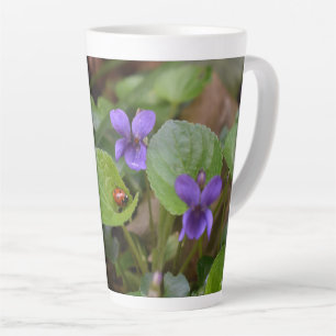 Ladybug on Sweet Violet Flowers Latte Mug