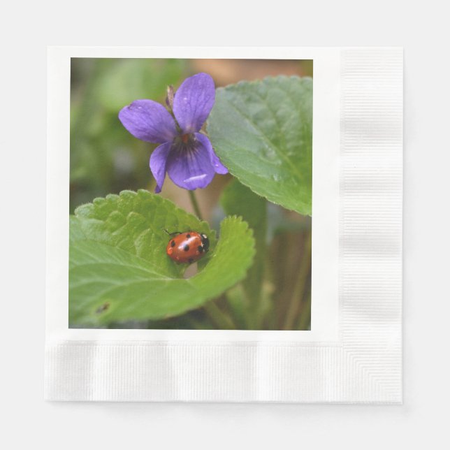 Ladybug on Sweet Violet Flowers Napkin (Front)